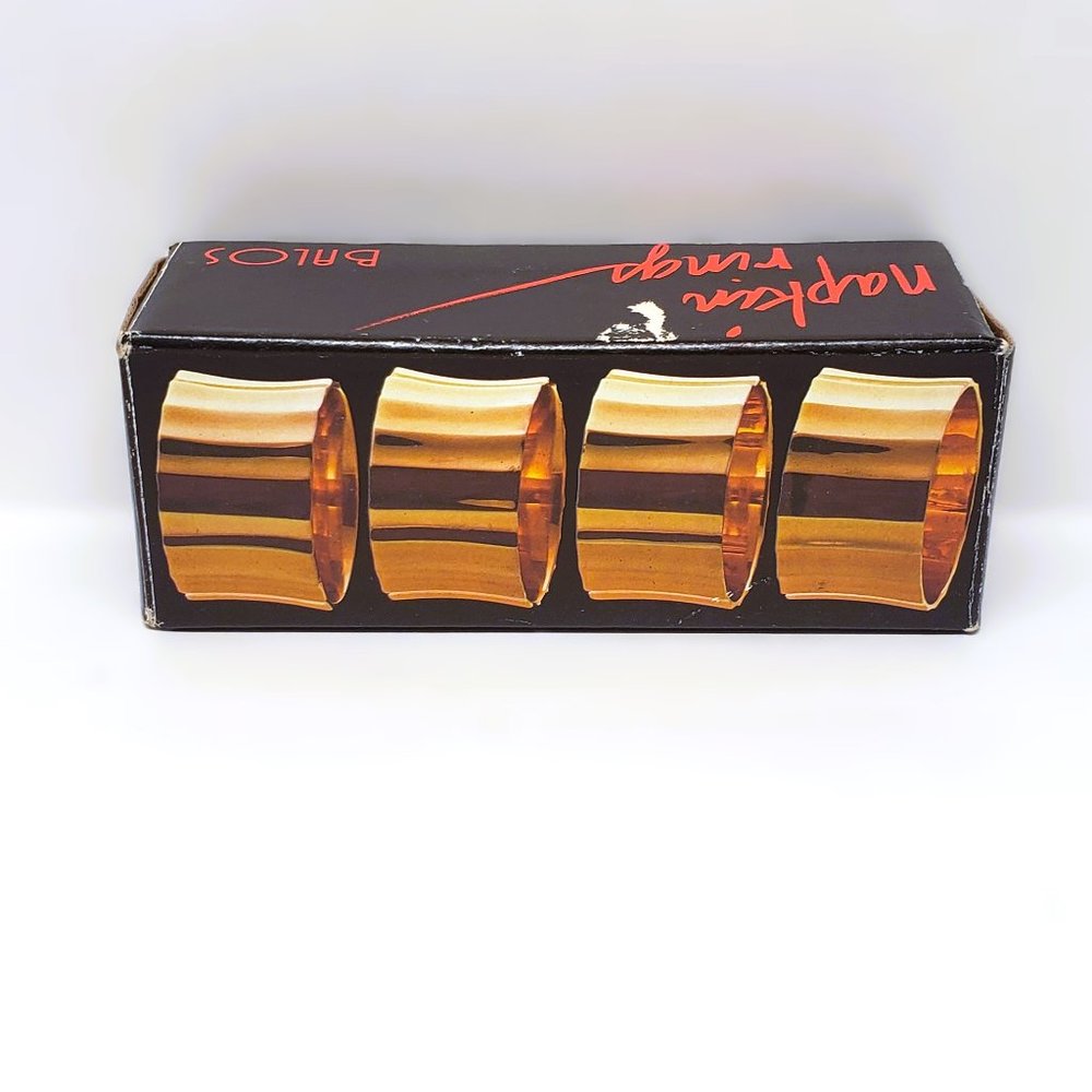 Vintage Balos Brass Napkin Rings in Box Set of 4 Lot Made in India 1983
